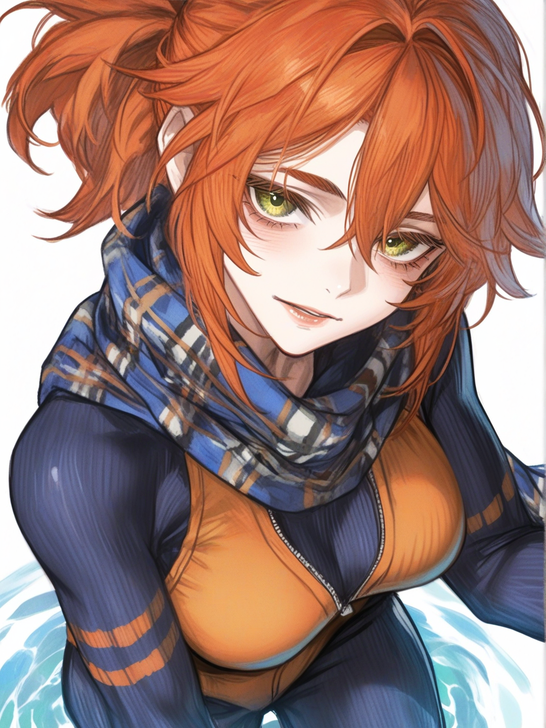 1 girl, semi-realistic, orange hair, green eyes