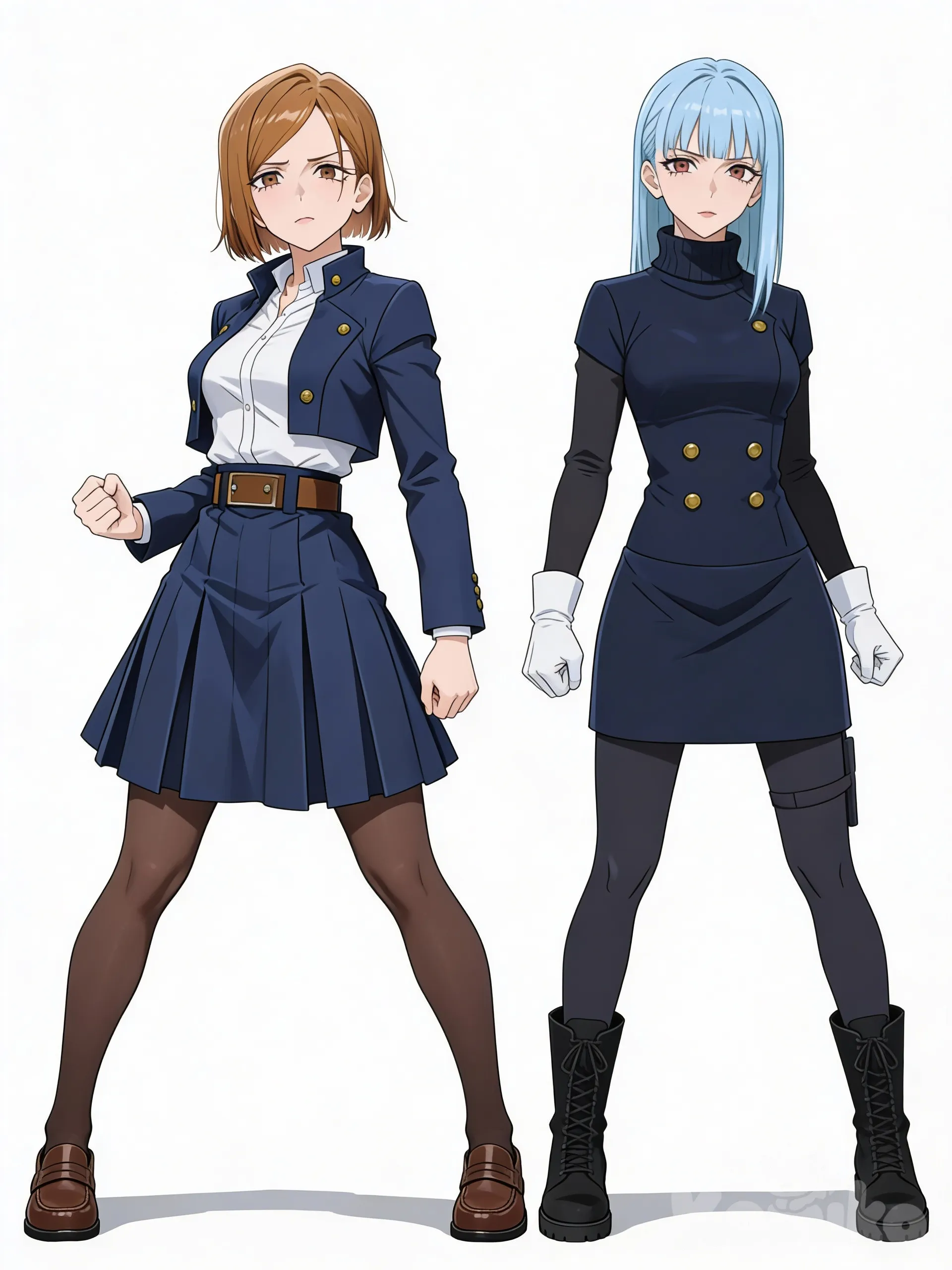 @Kugisaki_Nobara, @Zen'In_Maki 
Draw the character next to Nobara, with this uniform from the reference, in the same pose.