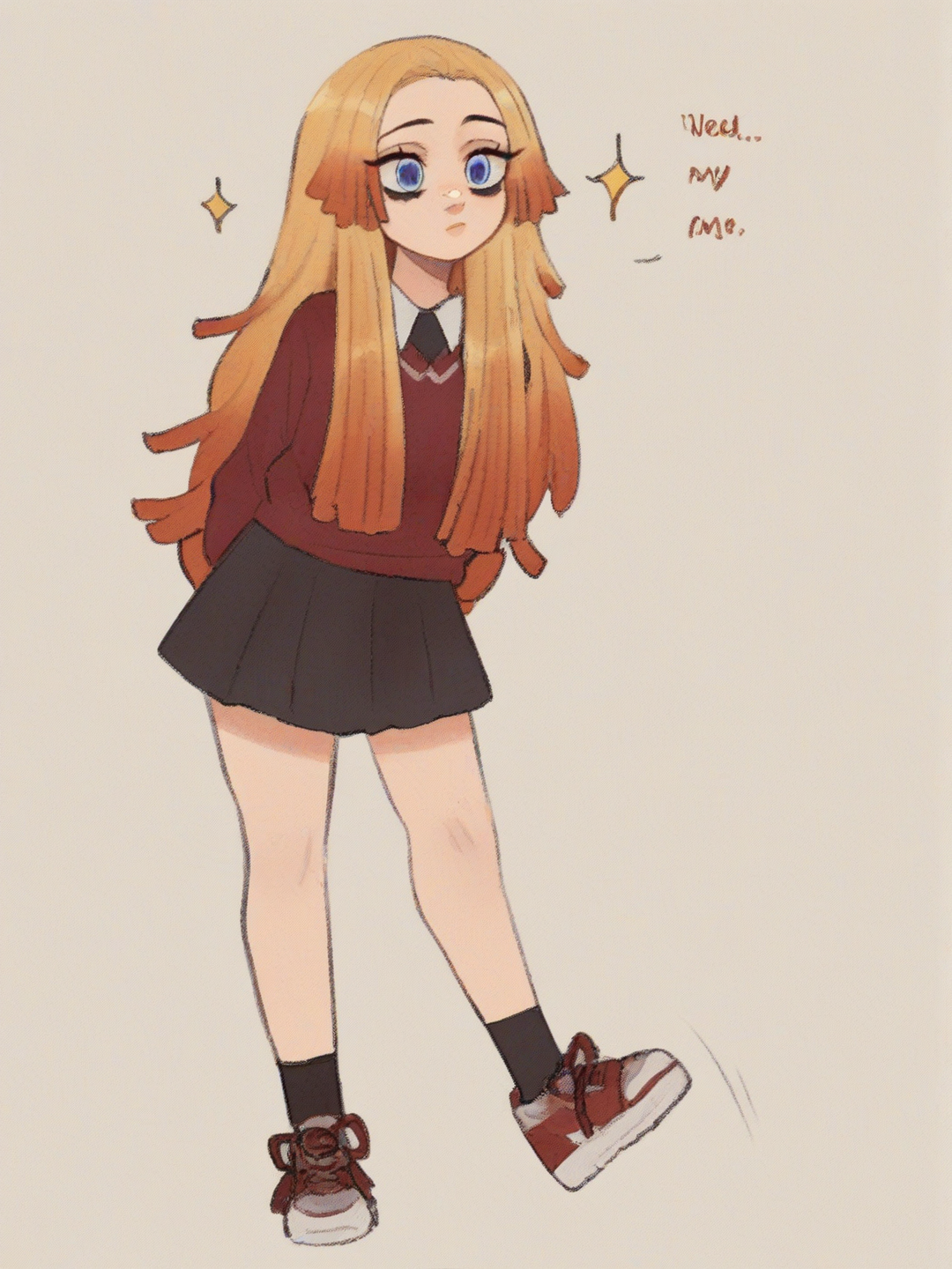 [soft-shaded-moe-style] 1girl, kimetsu_no_yaiba, teen, long_hair, straight_hair, orange_hair, blue_eyes, single character, full body, looking at viewer, simple background, white background