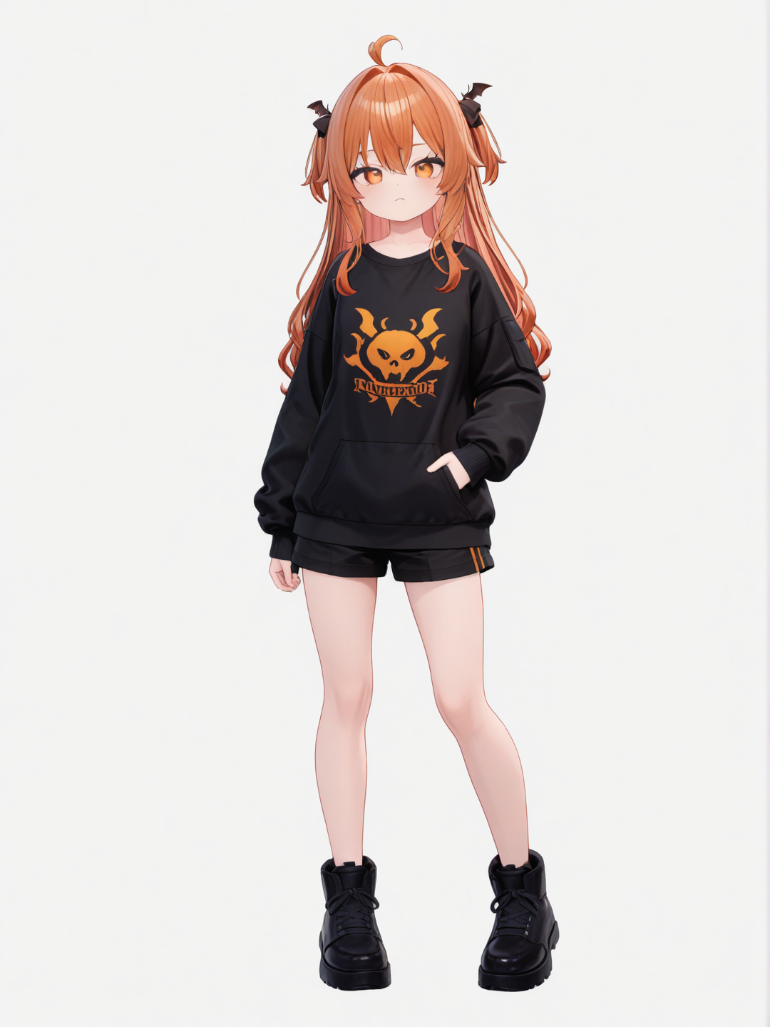 [3d-anime-style] 1girl, y_sprunki, teenager, orange hair, orange eyes, single character, full body, looking at viewer, anime style, simple background, white background