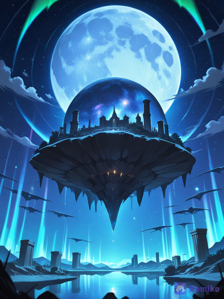 Cosmic World: floating planets, rings around giant moons, cosmic waterfalls, galaxies beneath the horizon
Moonlit World: giant moon, silver clouds, dark blue sky, glowing lakes, mysterious ancient ruins
Sky World: floating islands, waterfalls falling into clouds, enormous celestial temples, endless sunset sky
I’d use combinations like “floating islands + giant moon + glowing lake + aurora + fantasy ruins + cosmic sky” rather than trying to make the scene completely realistic.