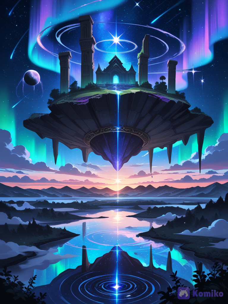 Cosmic World: floating planets, rings around giant moons, cosmic waterfalls, galaxies beneath the horizon
Moonlit World: giant moon, silver clouds, dark blue sky, glowing lakes, mysterious ancient ruins
Sky World: floating islands, waterfalls falling into clouds, enormous celestial temples, endless sunset sky
I’d use combinations like “floating islands + giant moon + glowing lake + aurora + fantasy ruins + cosmic sky” rather than trying to make the scene completely realistic.