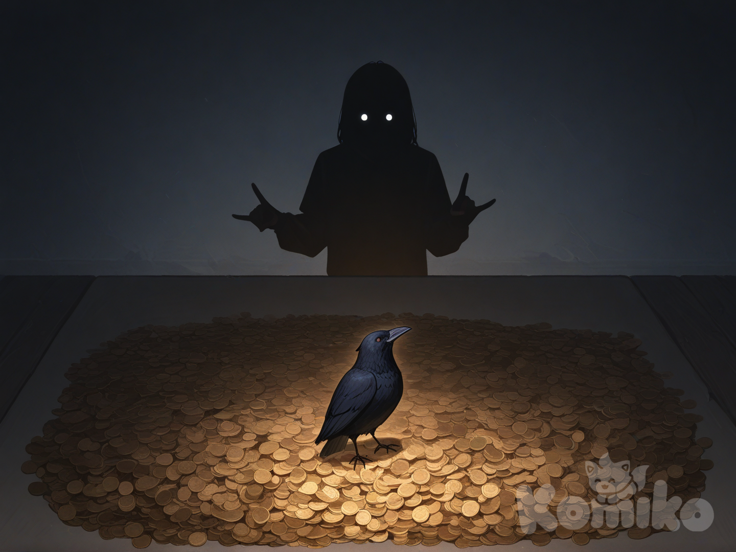 A crow with the shadow of a human