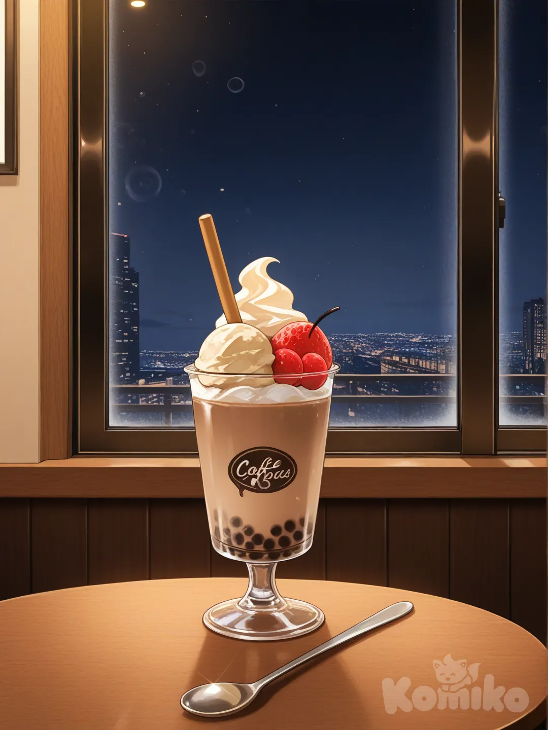 bubble tea, ice cream, night, cafe