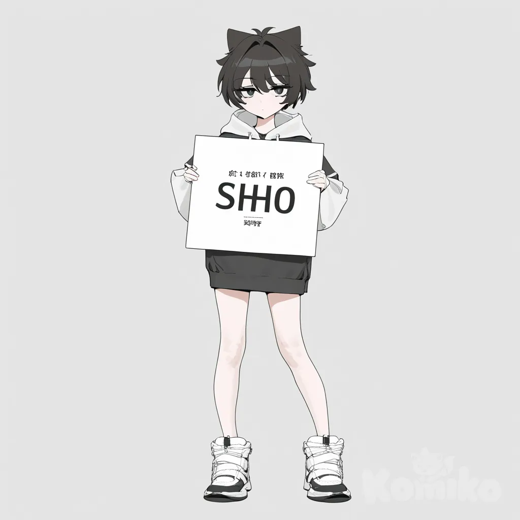 1girl, [vibrant-anime-style], holding sign, hoodie, full body