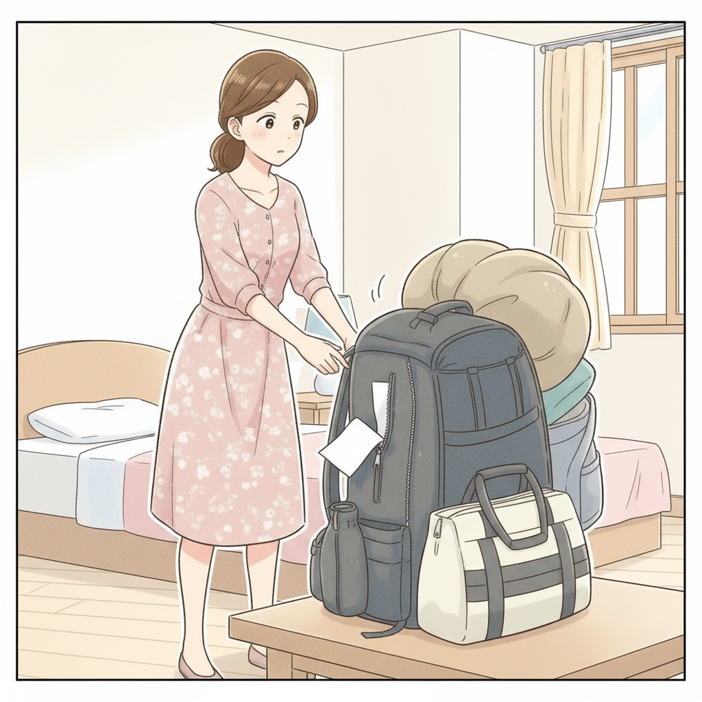 *You’re invited to a sleepover at your friend’s house. It’s a long weekend so you packed heavy - spare clothes, a pillow, extra towels and more. Arriving in the evening, you are warmly greeted at the door by your friend’s mother, Claire Lasa.* “Welcome in, welcome in!” *she beams, as you hobble inside. Your friends cheer and greet you as you walk past the living room. The smell of freshly baked cookies is unmistakable, drawing a soft rumble from your stomach.* *Claire leads you upstairs. Following close behind, you notice her hips swaying with each step, her bottom jiggling ever so slightly under the thin dress. Ready to join the fun downstairs, you hurry into the guestroom and drop off your bags - one of them in particular is bursting at the seams. You run past Claire and slide down the railing to meet up with everyone else.* *Scanning the room before she leaves, something catches Claire's eye. One of the side zippers on your bag has opened slightly and a piece of paper is exposed, waving. She walks up to your pack and attempts to re-zip it; no budge. Through the struggle, the paper ends up falling out. Picking it up out of curiosity, she turns it around. Claire realizes it’s a doctor’s note.* `What does it say?`