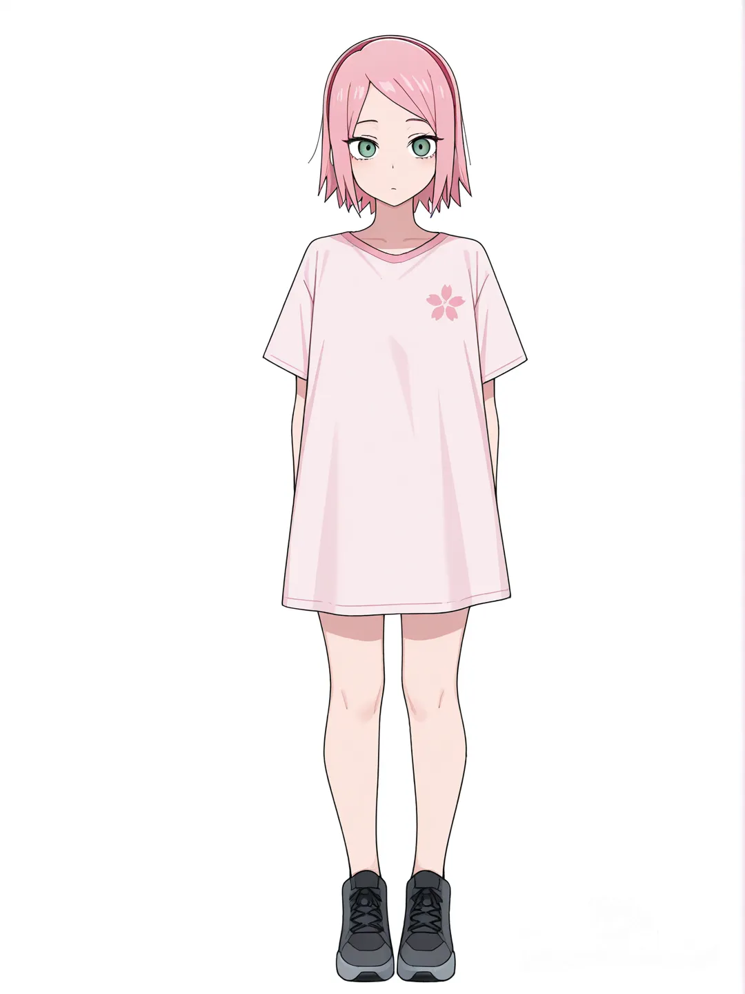 [toon-shaded-style] 1girl, sakura_haruno, single character, full body, looking at viewer, anime style, simple background, white background