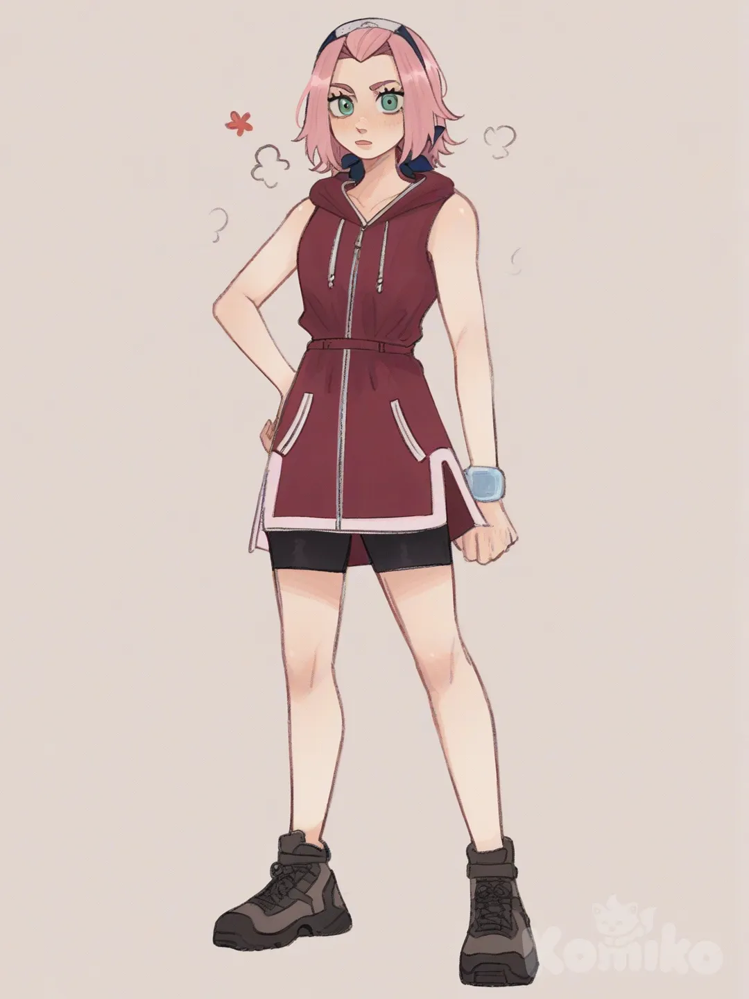 [soft-shaded-moe-style] 1girl, sakura_haruno, single character, full body, looking at viewer, anime style, simple background, white background