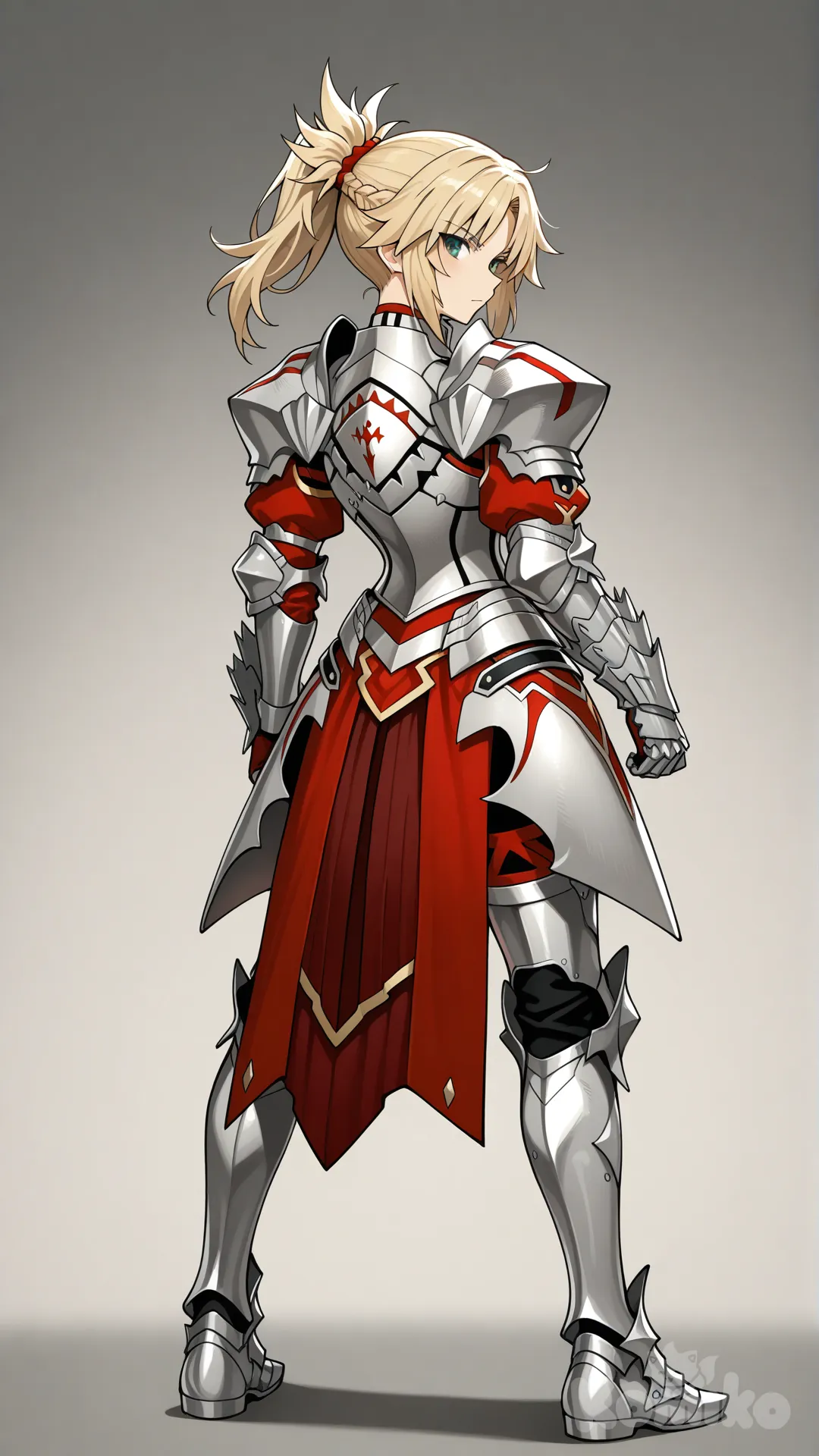 mordred (fate), armor, standing, full body, from behind