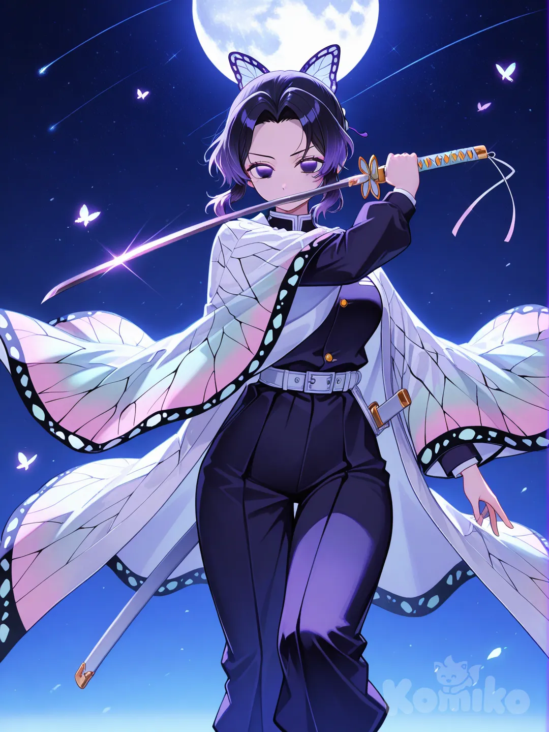 kochou shinobu, katana, night sky