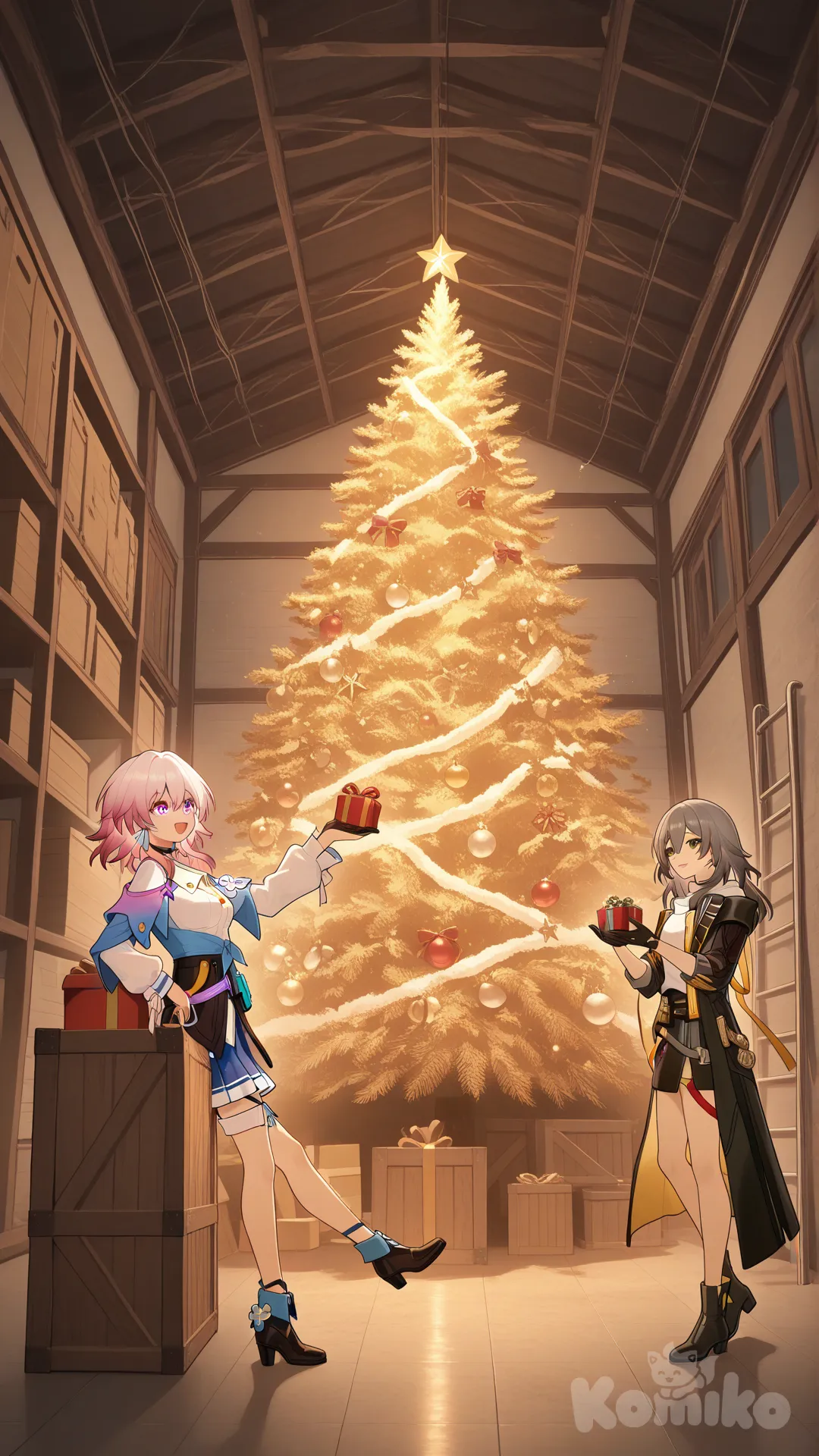 March and Stelle decorating for Christmas celebration