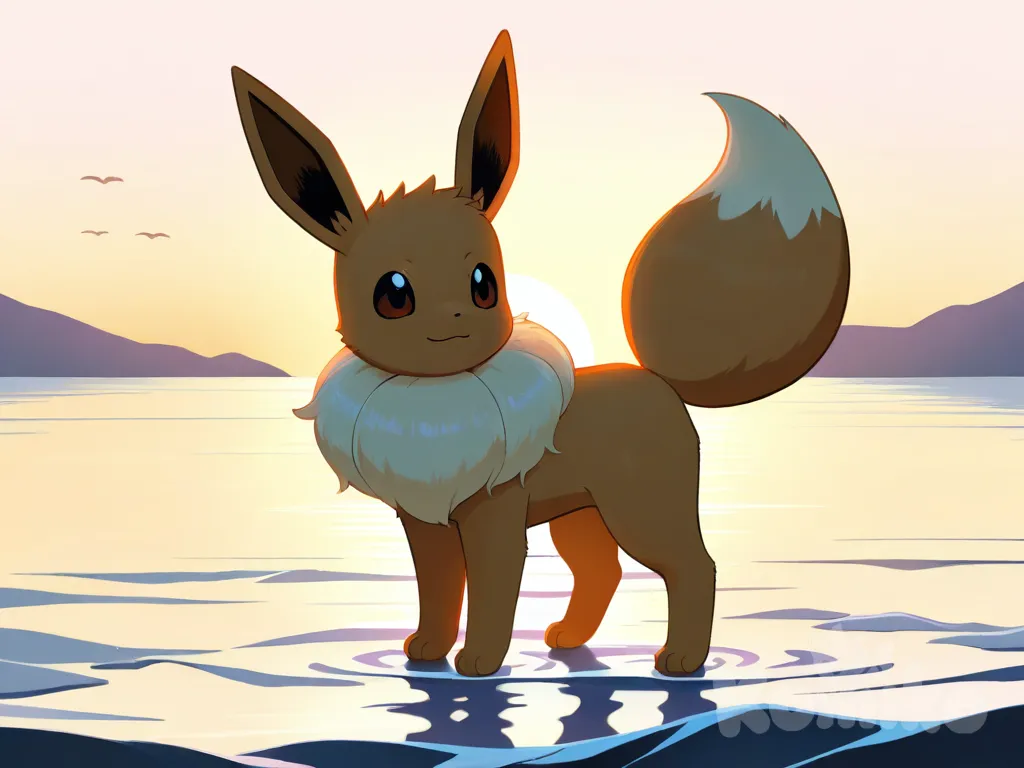Eevee, standing on liquid, looking to the side