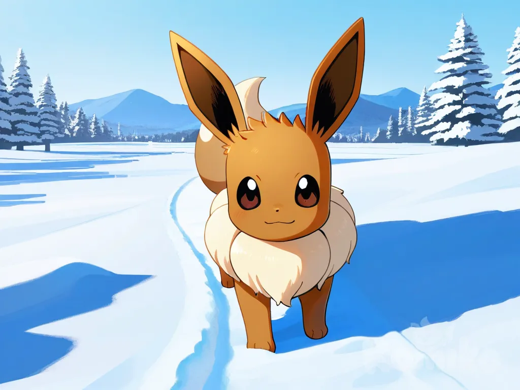 eevee, looking up, snowy