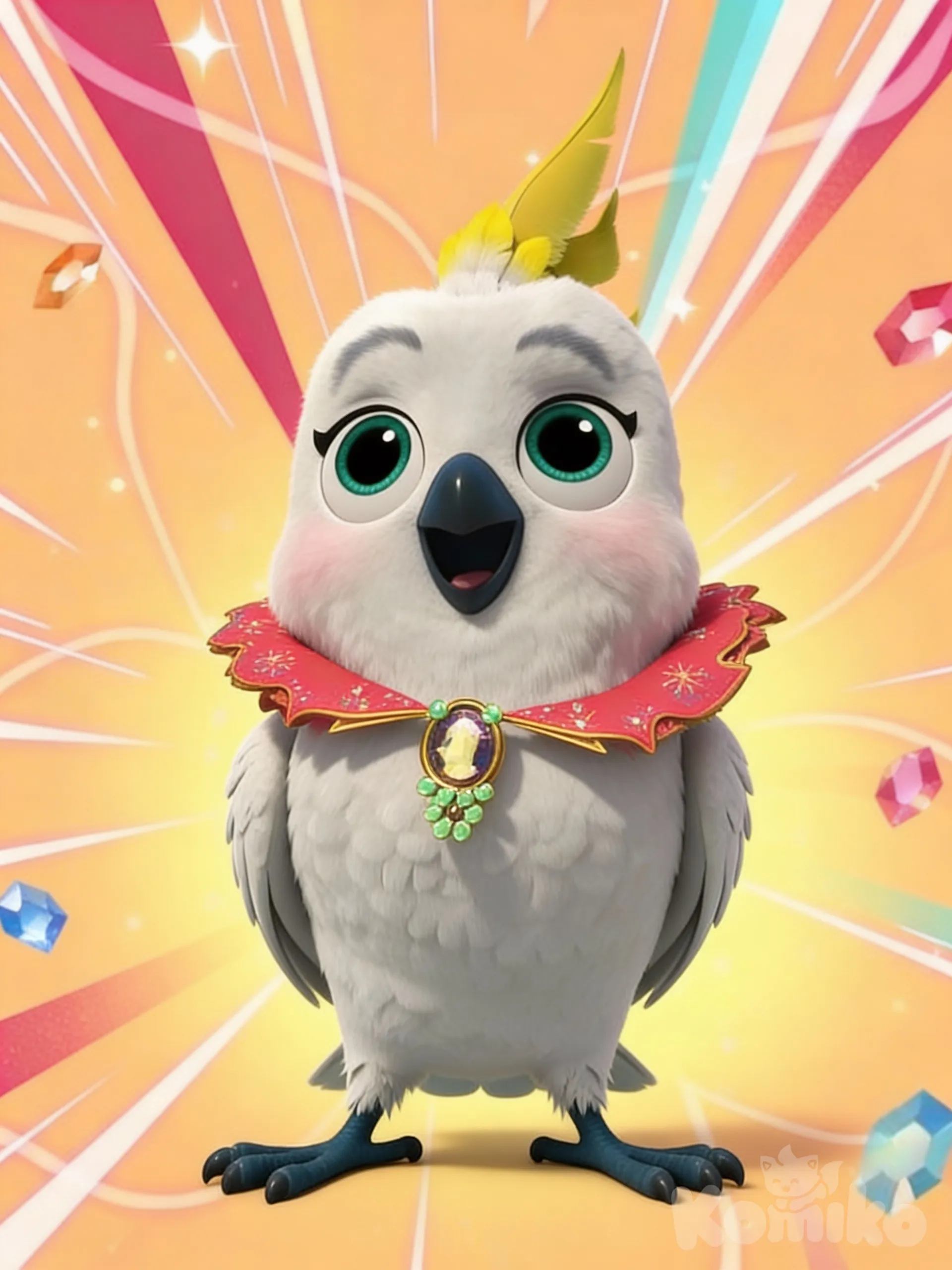 Super_kitties_Zsa-Zsa_the_cockatoo.PNG,feet outwards, standing