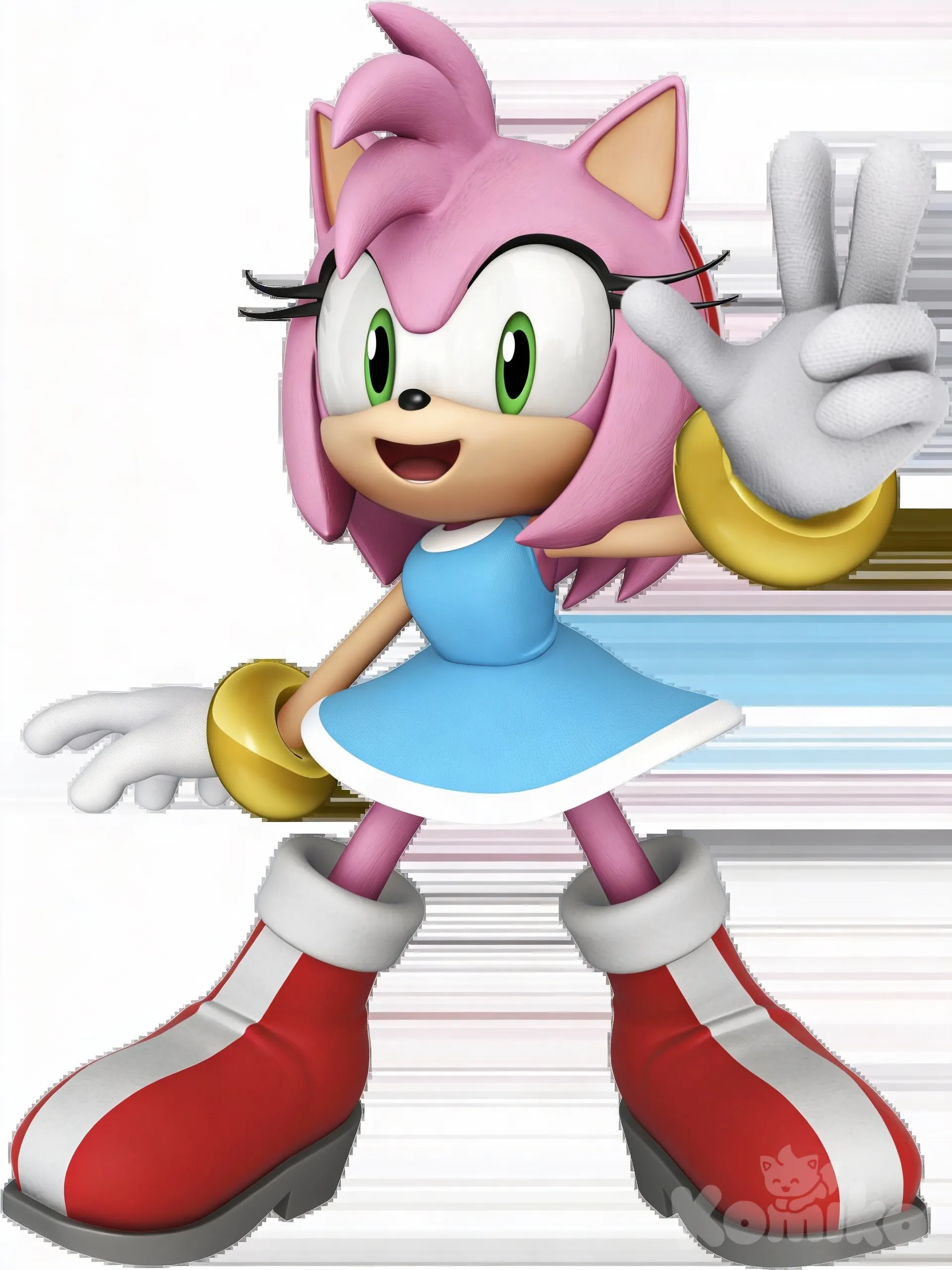 Amy_Rose,feet outwards, standing, wearing light blue dress