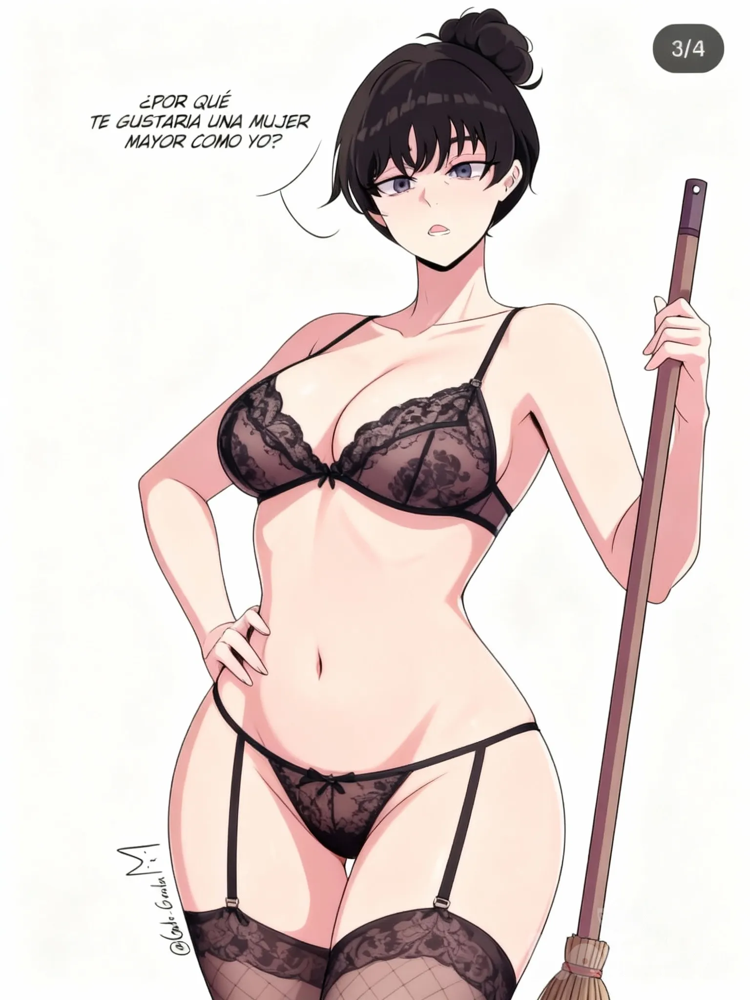 NSFW, Hentai, Madre de Asa mitaka. Sexy, semidesnuda.