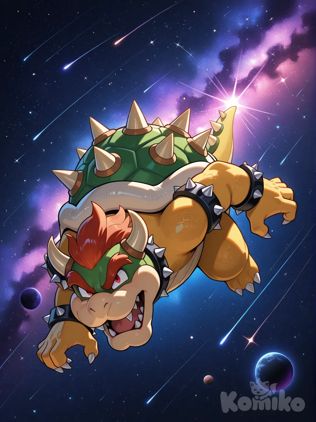 @Mario, @Bowser, angry, cosmic background