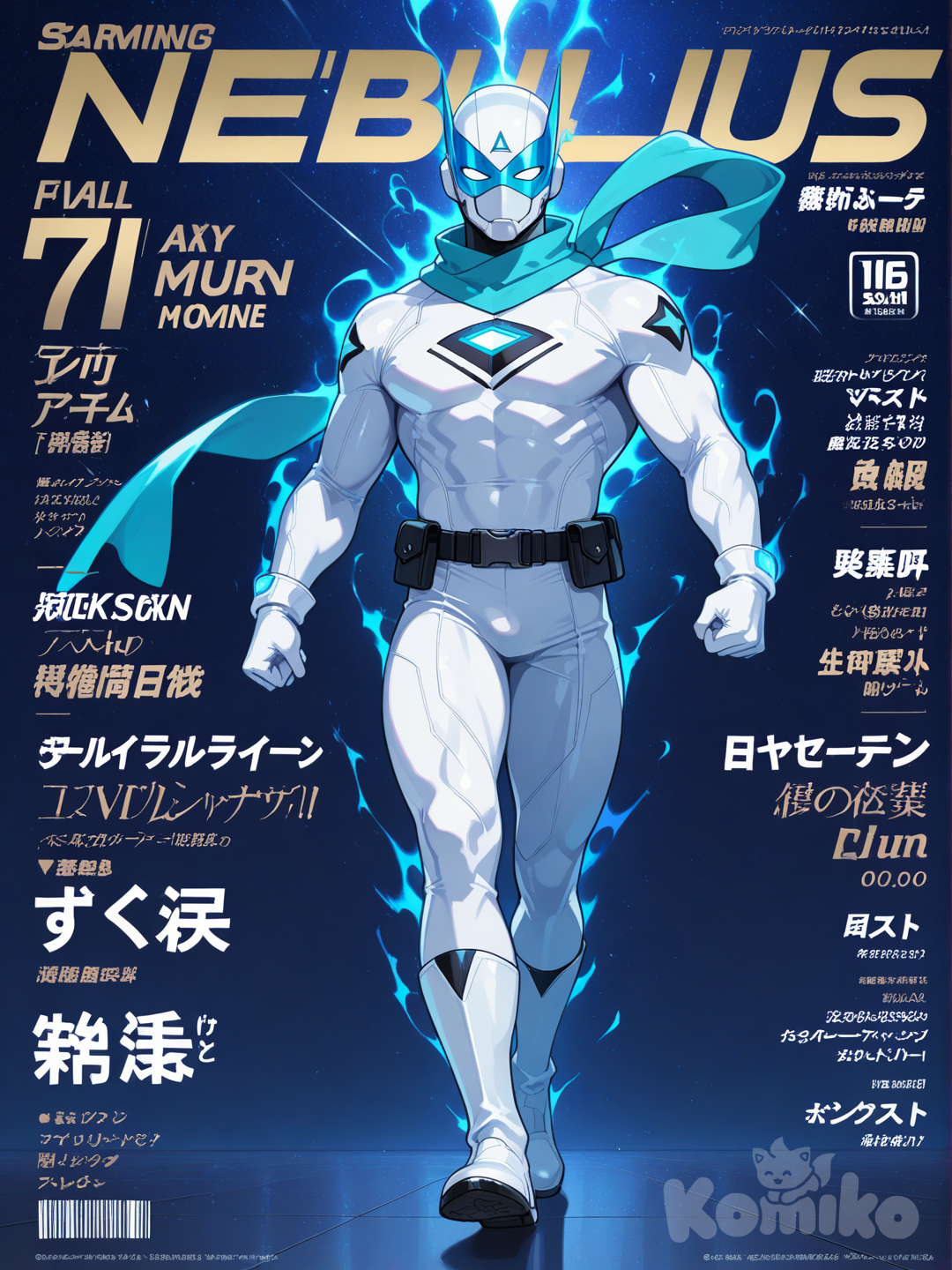 Blue Superhero in Magazine