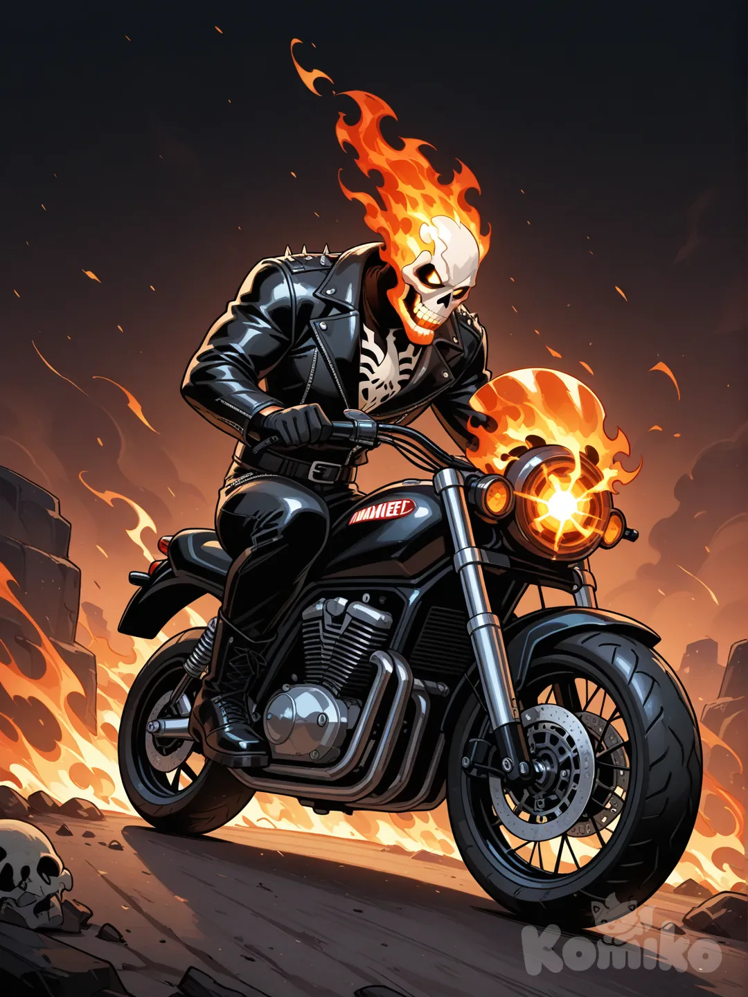 male focus, marvel, ghost rider, leather jacket