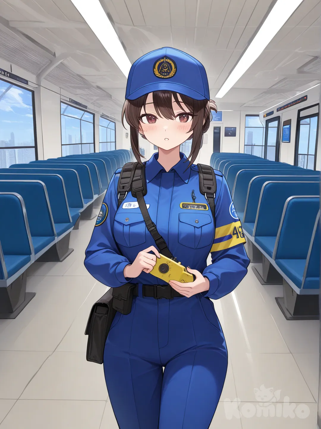 Sofa, электромонтер железной дороги с прибором уровня радиации , замеряет уровень шума в аэропорту киева