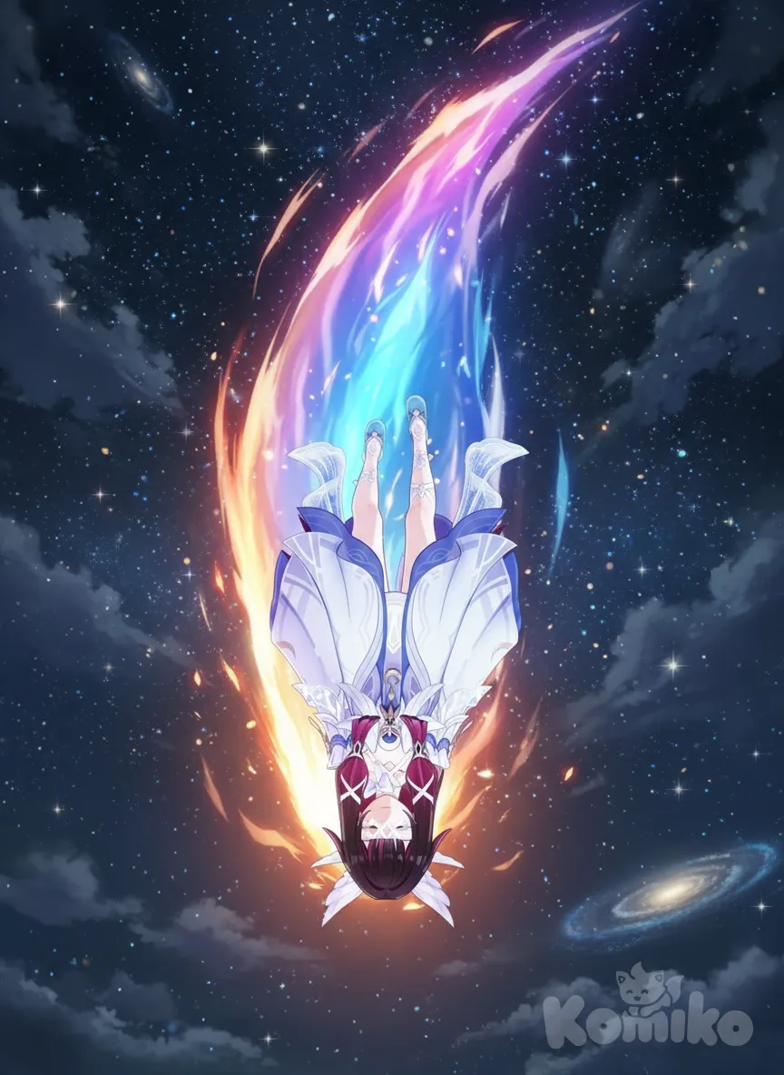 @Columbina_(Genshin_Impact) падает с неба вниз как комета, в гаче Genshin Impact