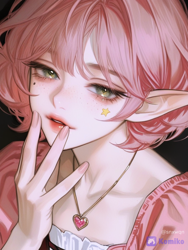[semi-realistic-portrait-style], @lune-9a8G, corset top, looking at viewer, closeup, volumetric lighting, touching face