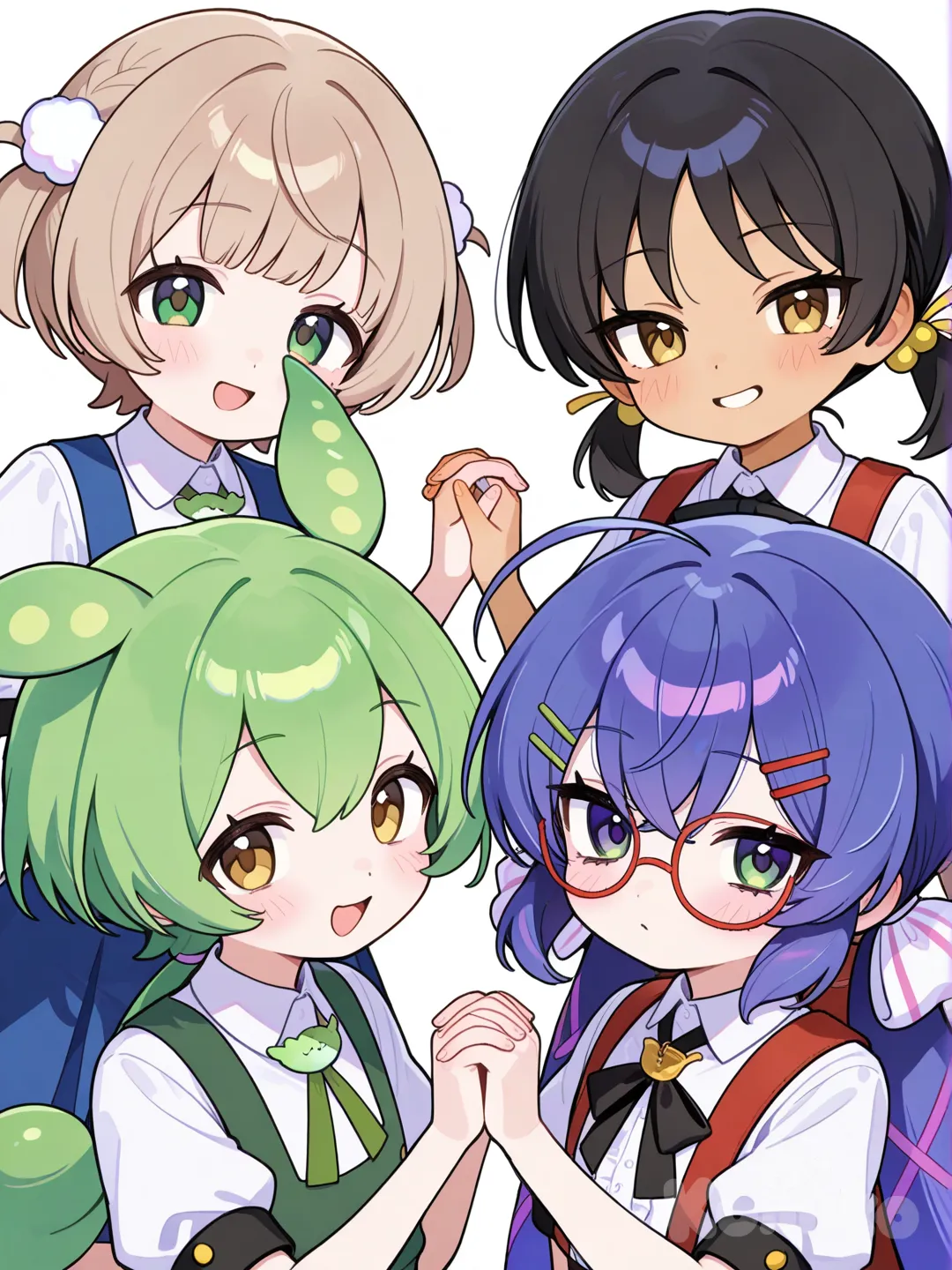 Zundamon kaai yuki otomachi una shigure ui , holding hands, smile