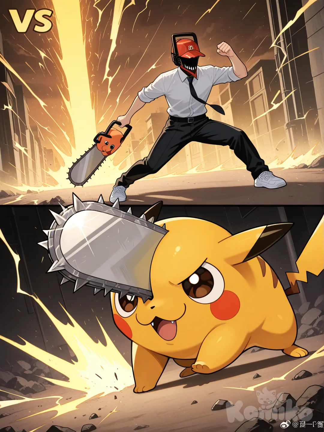 pochita (chainsaw man), vs, pikachu