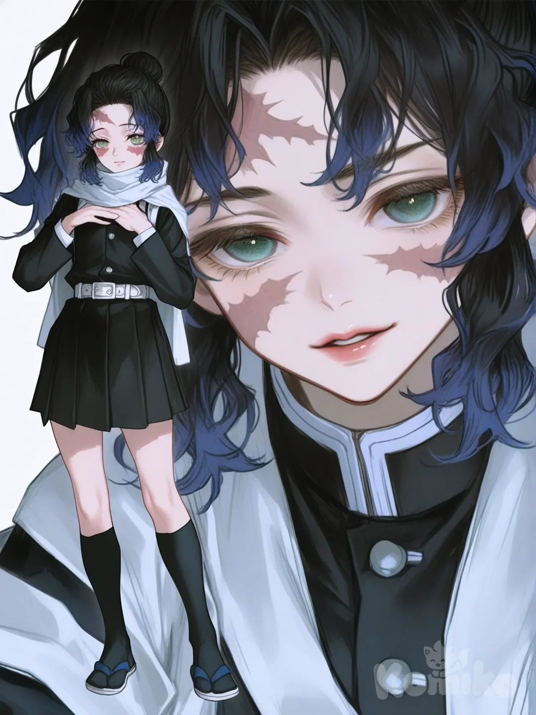 Demon slayer girl with uniform and scars in face