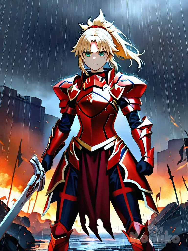 Serious knight on battlefield