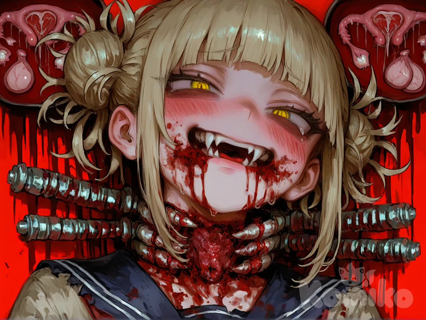 @Toga_Himiko, guro, uterus, ovaries, torture, blood, exposed uterus, painful, [sweet-painting-style]