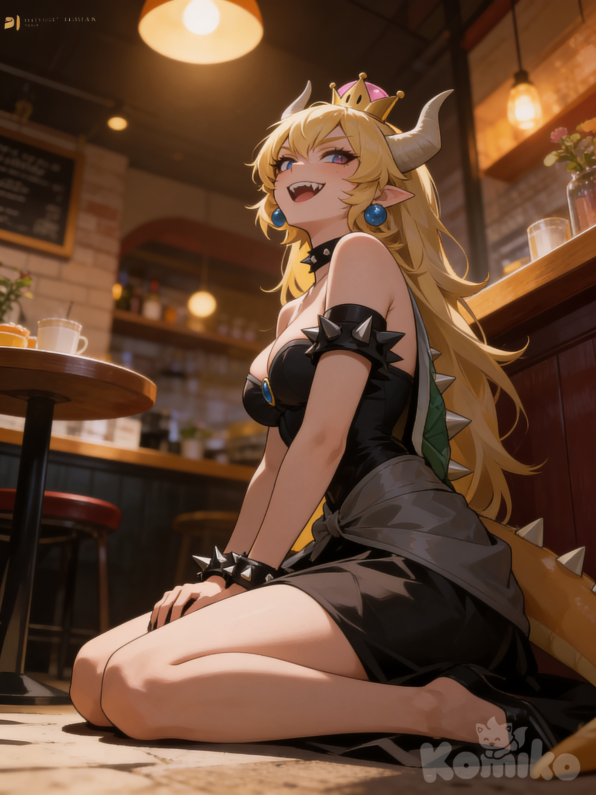 Bowsette sob luz de café maid