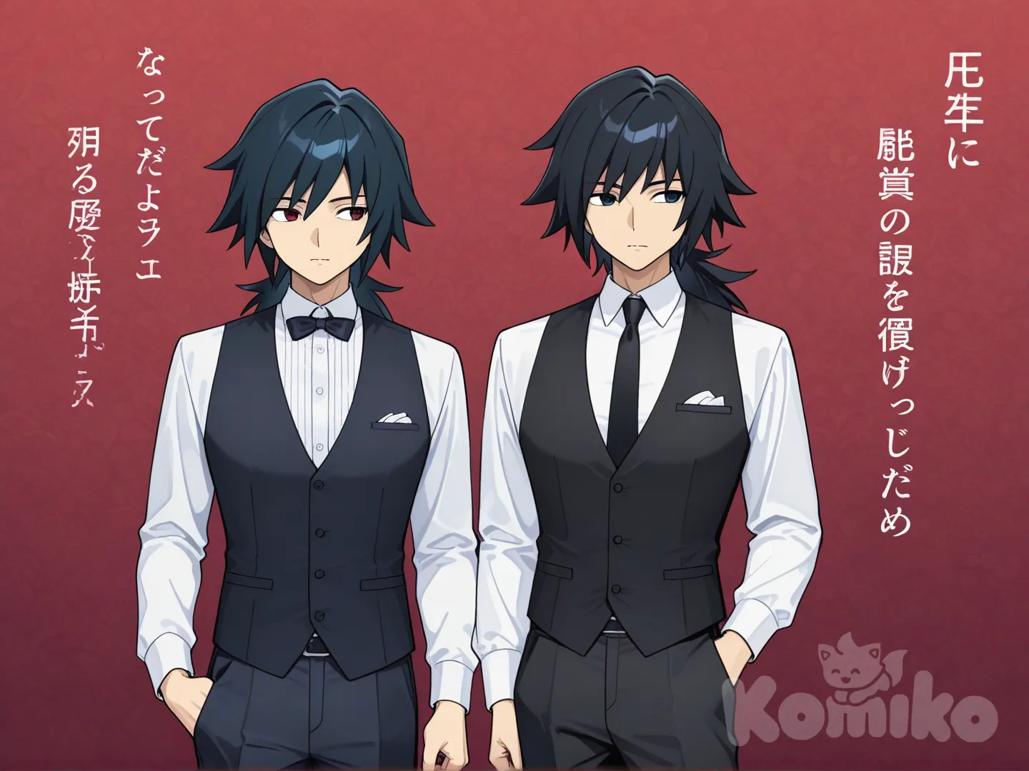 @Tomioka_Giyuu que este al lado de un chico peli negro y ese chico sea un poco alto y ojos rojos y ropa un poco elegante