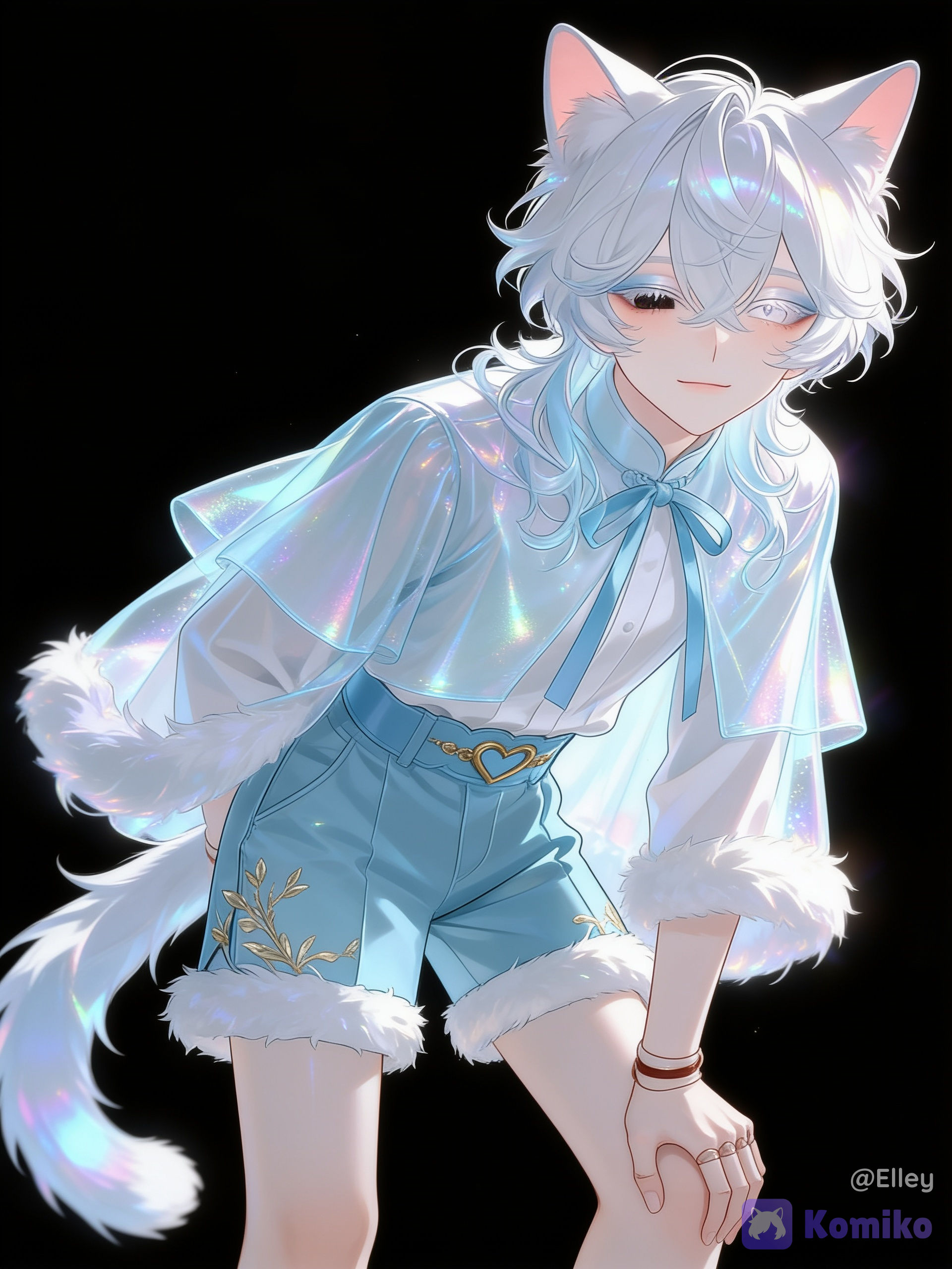 [iridescent-style], 1boy, Leave the joints in the wrists, fingers, and knees, leave the appearance as is, full body, leaning forward