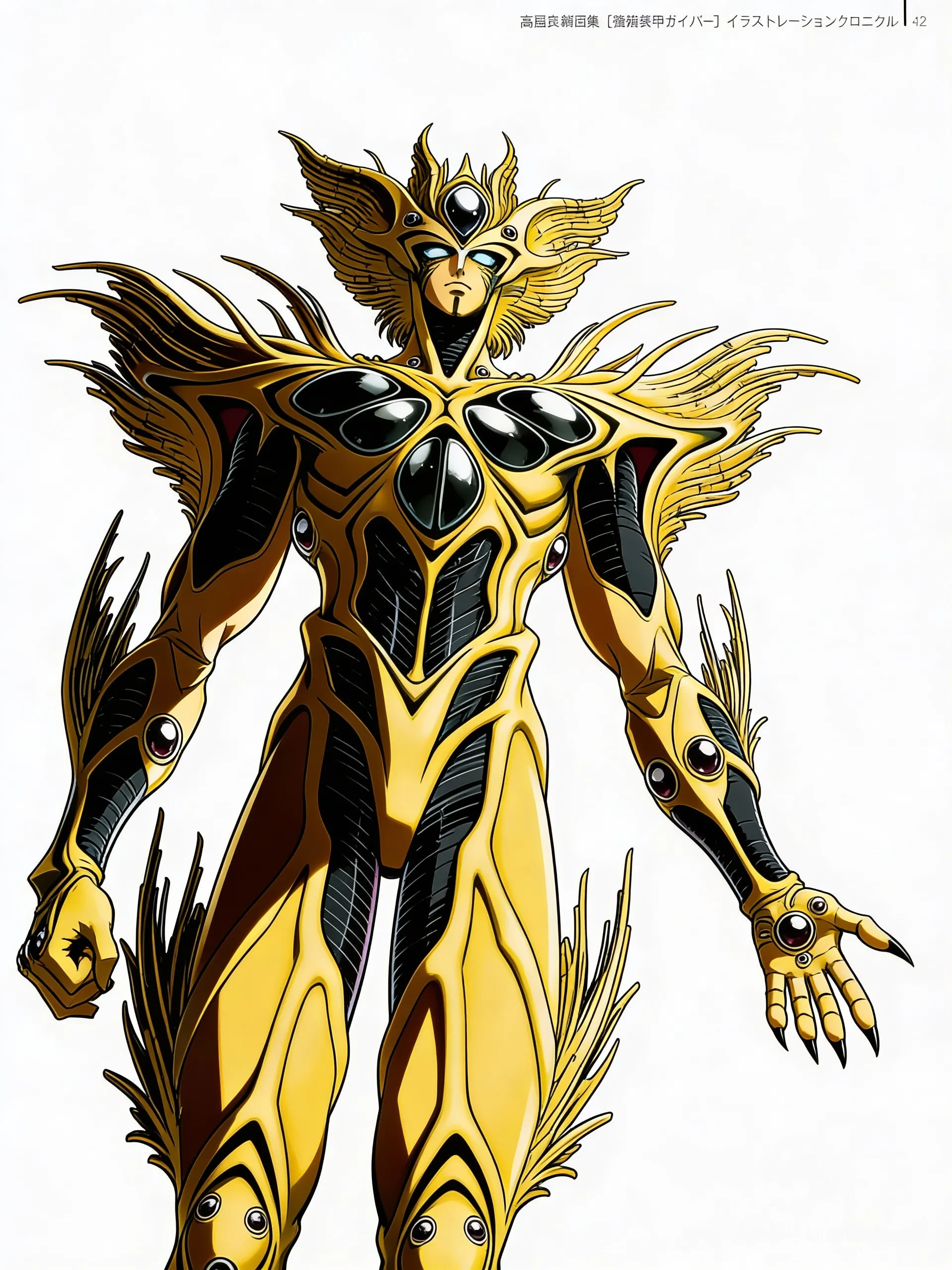 [action-manga-style] sigue la imagen de referencia del personaje, el persaonje alkanphel no es un humano , no esta usando un disfraz . 

{
 "pose": {
 "descripcion": "Posición de levitación frontal con una postura de poder. El torso está erguido y ligeramente inclinado hacia adelante para enfatizar la musculatura. Los brazos están extendidos hacia abajo y hacia los lados en un ángulo de aproximadamente 45 grados respecto al cuerpo, con las palmas abiertas y los dedos en tensión (garra). Las piernas están relajadas pero juntas, con los pies apuntando hacia abajo, reforzando la sensación de vuelo estático.",
 "simetria": "Casi simétrica, con ligeras variaciones naturales en la tensión de los dedos y la inclinación de los pies.",
 "actitud": "Imponente, dominante y desafiante."
 },
 "angulo_y_perspectiva": {
 "plano": "Primer plano de cuerpo completo.",
 "angulo_de_vision": " (visto desde abajo), lo que aumenta la escala y la presencia del personaje para hacerlo parecer más alto y poderoso.",
 "punto_focal": "El plexo solar y el rostro del personaje."
 },
 "estilo_de_dibujo": {
 "genero": "Anime Shonen de los años 90 (estilo clásico de Dragon Ball Z).",
 "lineart": "Líneas de contorno gruesas, negras y definidas. Uso de trazos internos finos para definir la anatomía muscular hipertrofiada.",
 "sombreado": "Cel shading (sombreado plano) con dos o tres niveles de profundidad claramente definidos. Sombras duras y angulares que siguen la estructura ósea y muscular.",
 "iluminacion": "Cenital frontal, creando fuertes contrastes en la parte inferior de los músculos del pecho y los brazos."
 }
}