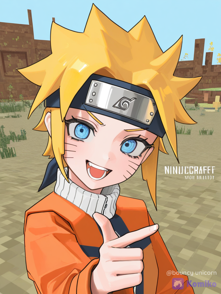 [glossy-cubic-style], @Uzumaki_Naruto, laughing, pointing at viewer