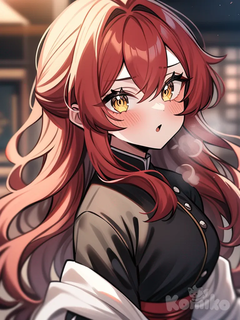 Oc Demon Slayer, A female hashira with sun breathing with red hair and yellow eyes named Yumeko Ichinose