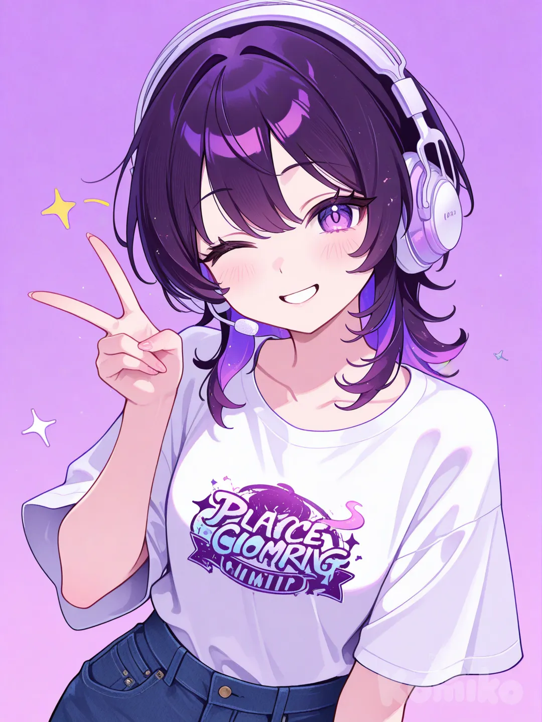 на основе референса сделай мне прикольную аватарку для твича, позу, одежду и фон можешь менять по своему усмотрению