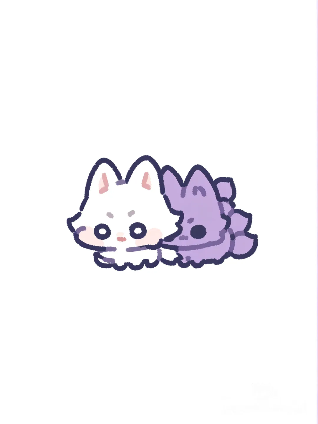 Nine-tailed fox and Three little Foxes, Fox White and purple, Animal, cute [chibi-sticker-style]