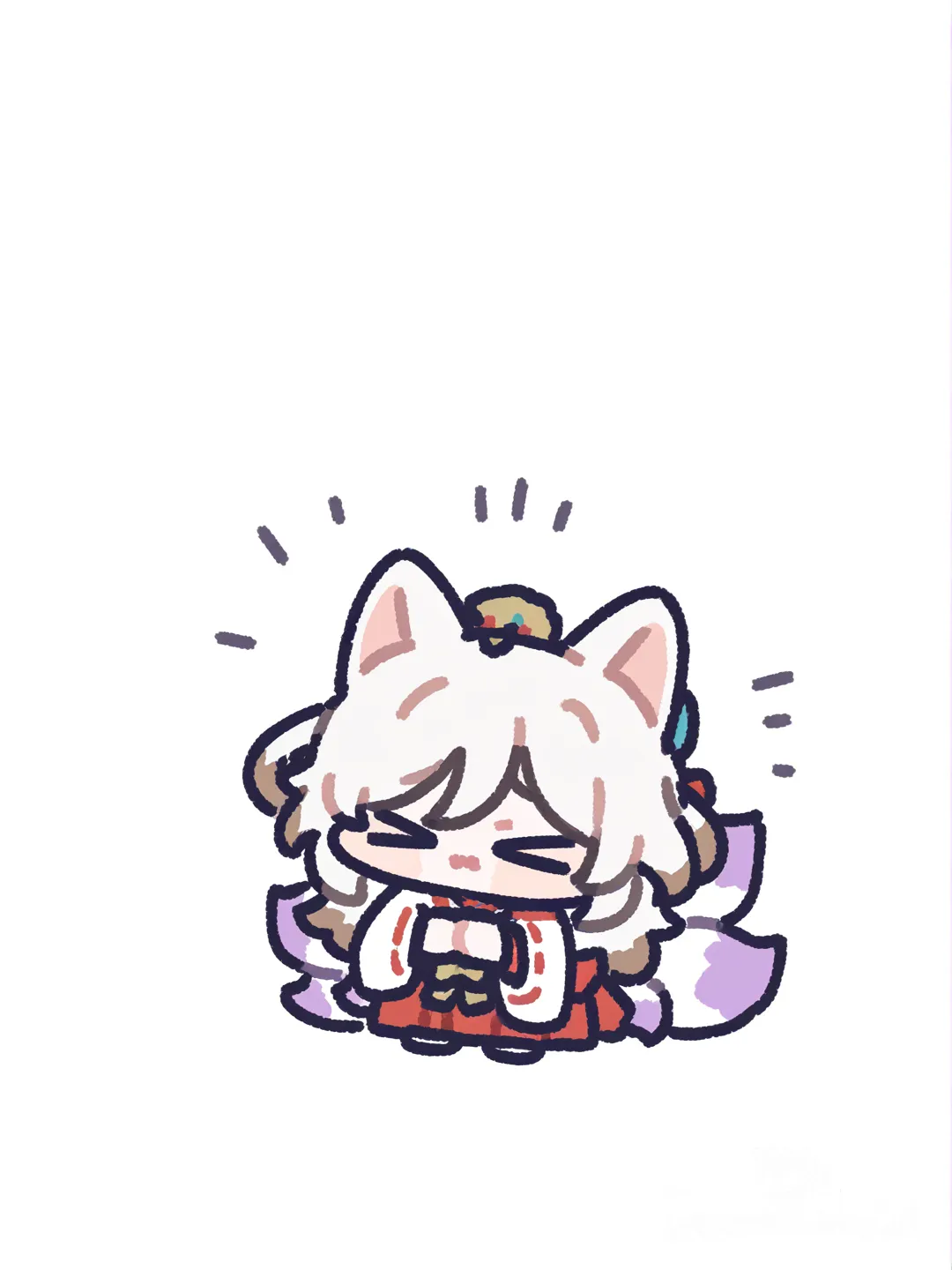 Nine-tailed fox, Fox White and purple, Animal, cute [chibi-sticker-style] Japanese shrines, where people wear miko (shrine maiden) attire and give blessings., @Kaveh_(Genshin_Impact)