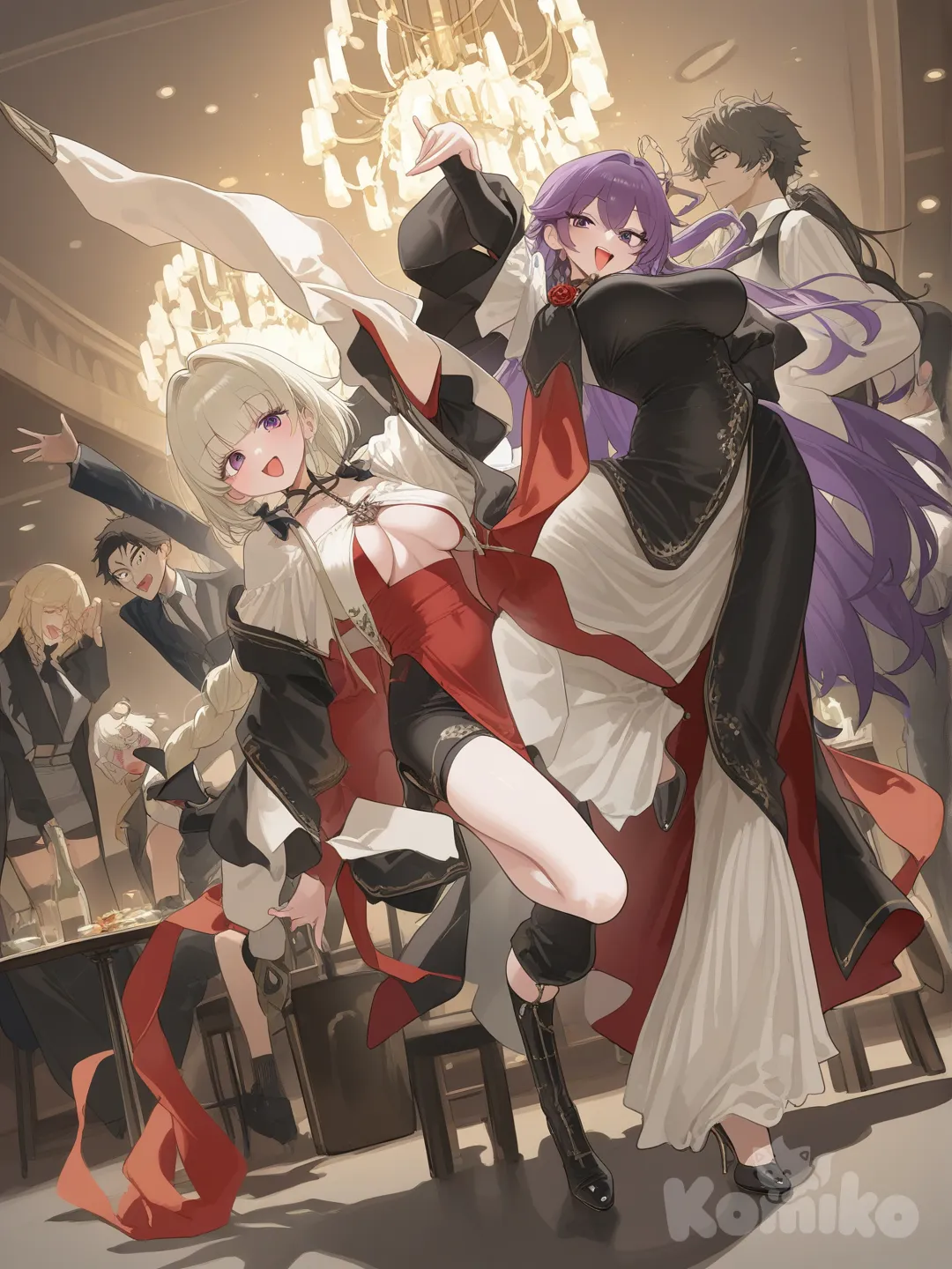 mujer adulta, table dance, desnuda, ambiente nocturno, luces brillantes, club, sensualidad, expresión provocativa, senos medianos, vagina visible, ojos azules, escenario, iluminación dramática, expresión seductora, cabello largo, mujer sexy, club nocturno, pose suggestiva