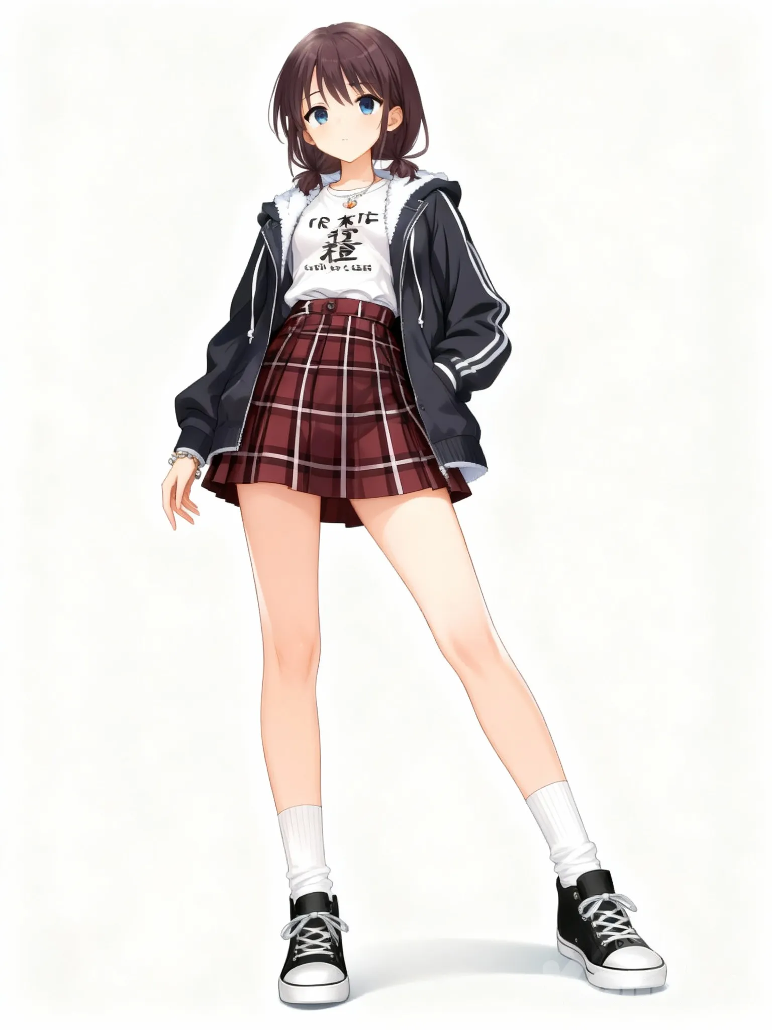 1000038211人物设定：二次元美少女，匀称美腿，苗条腰身
人物动作：优雅性感姿势，站立，半身像
人物细节：极致细节。表情动作细致入微生动自然，符合物理现实。
服装装饰：符合角色设定的服饰饰品。
风格：现代或古代
画质：原画质，符合二次元动漫风，细腻的画面细节，高分辨率，渲染直出，意识流，画面发光，人物合适高光，高品质，大师级别作品，先进光线捕捉追踪技术，专业后期化处理，超越游戏引擎的渲染精度，超写实，艺术光影。精致渲染无瑕疵。
镜头：背面或正面或侧面，仰拍或俯拍，特写上半身，广角镜头。
构图：三分法或中心构图或对称构图或引导线构图。
场景：纯白背景
特别要求：比例9:16。人物四肢左右关系正确，避免扭曲四肢，四肢结构正确，透视关系正确，避免人物头身比例不协调(除透视关系造成的视觉效果除外)。, 1000038211