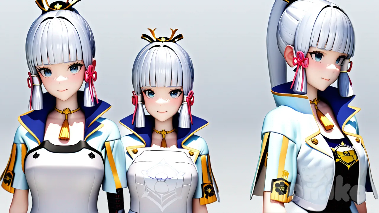 kamisato ayaka, character sheet for make 3d model