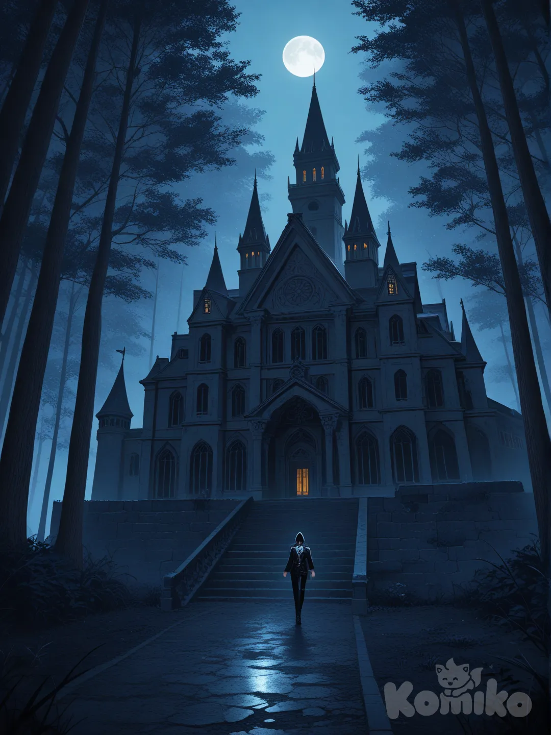 Imagem de um castelo de copas ♥️ antigo ao redor uma grande floresta escura