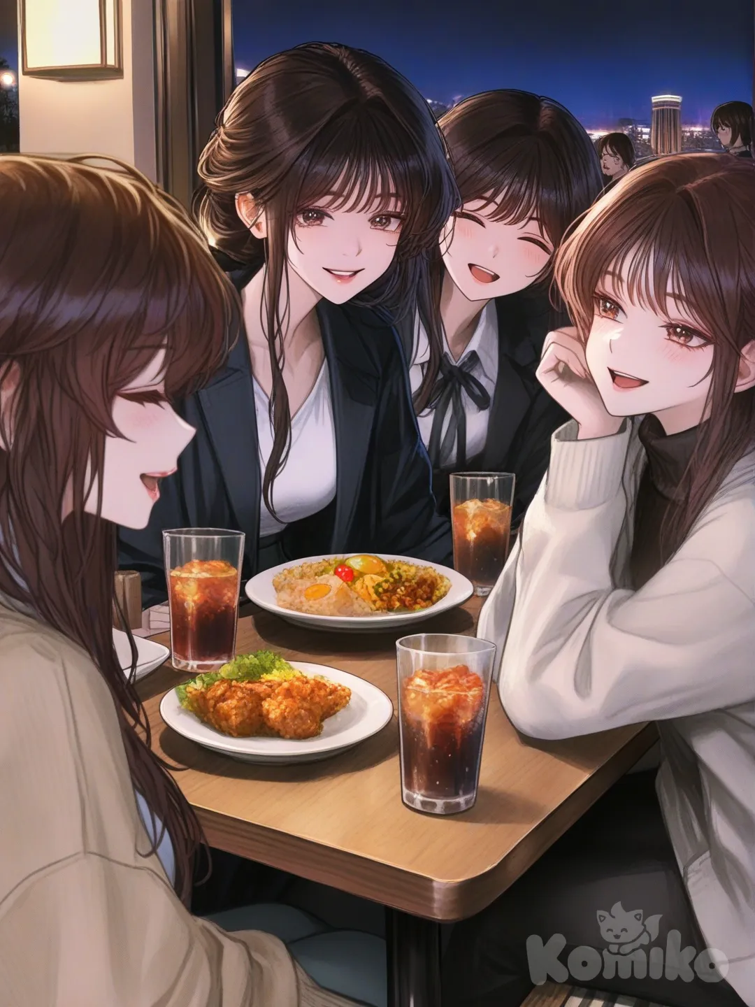 Simple Photo Of four girl's in a restaurant