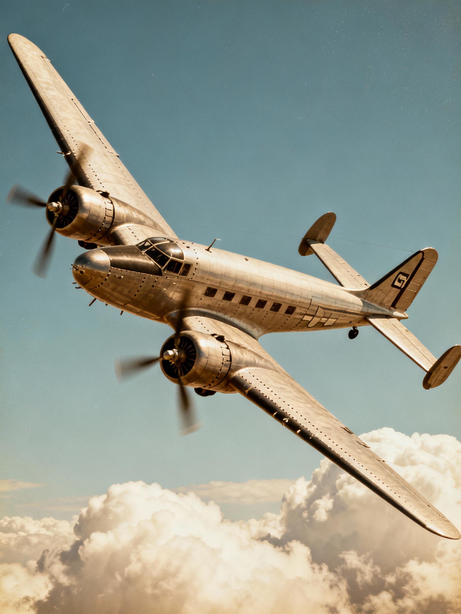 make an image of a plane from the 1950s that has 4 engines