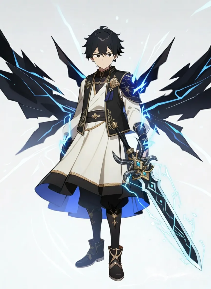 <nicholas-csBe>, 1boy, anime coloring, holding sword, vest, full body