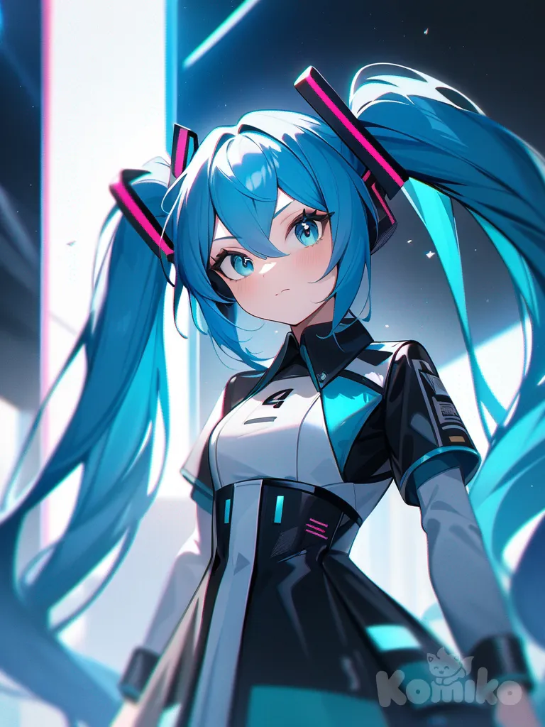 Hatsune Miku, blue hair, twintails, Vocaloid, digital art, futuristic outfit, long hair, My Little Pony style