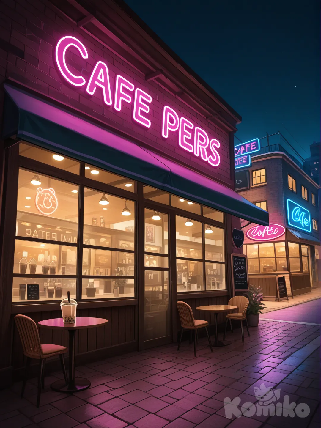 bubble tea, night, cafe, speech bubble