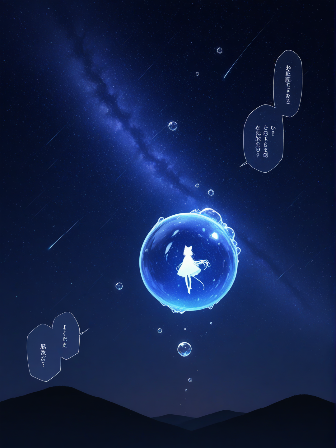 speech bubble, soap bubbles, night